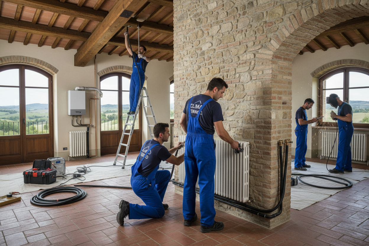 Tecnici durante installazione impianto termico completo - Wall Group Italia